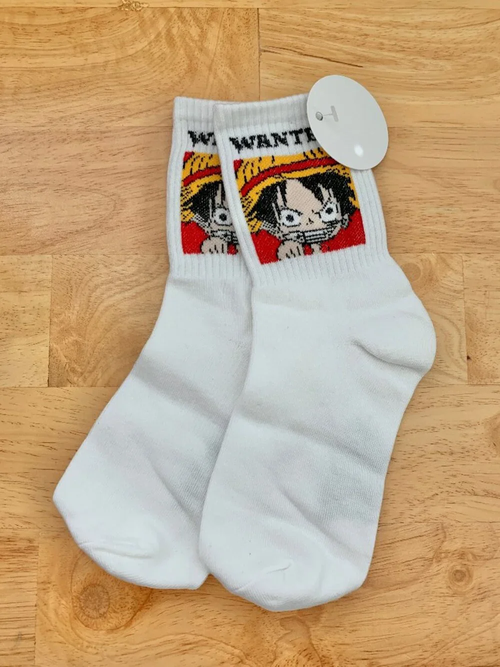 One Piece Monkey D Luffy Wanted White Red Blue Black Anime Crew Socks One Size